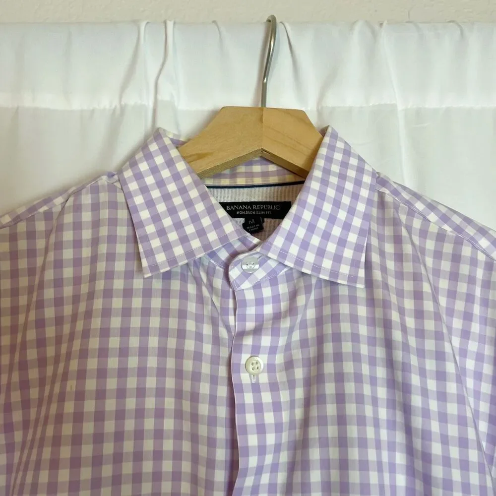 Banana Republic Men's Purple White Check Pattern Button Down Shirt Size M